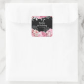 Elegant Pink and Silver Flowers Birthday Party スクエアシール (バッグ)