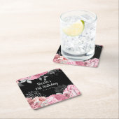 Elegant Pink and Silver Flowers Birthday Party  スクエアペーパーコースター (インサイチュ)