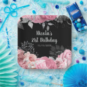 Elegant Pink and Silver Flowers Birthday Party ペーパープレート (パーティー)
