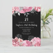 Elegant Pink and Silver Flowers Birthday Party 招待状 (スタンド正面)