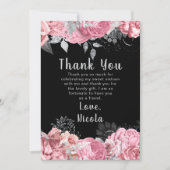 Elegant Pink and Silver Flowers Sweet Sixteen サンキューカード (正面)