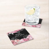 Elegant Pink and Silver Flowers Sweet Sixteen  スクエアペーパーコースター (インサイチュ)