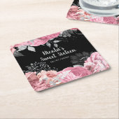 Elegant Pink and Silver Flowers Sweet Sixteen  スクエアペーパーコースター (アングル)
