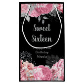 Elegant Pink and Silver Flowers Sweet Sixteen  スモールペーパーバッグ (裏面)