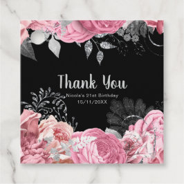 Elegant Pink and Silver Flowers Sweet Sixteen フェイバータグ