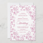 Elegant Pink and White Floral Toile Wedding Invite 招待状 (正面)