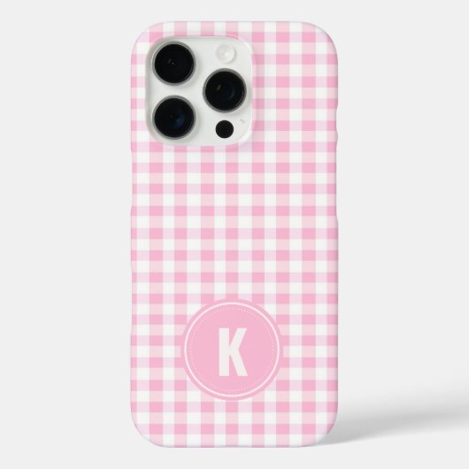 Elegant Pink and White Gingham Pattern Monogram Case-Mate iPhoneケース (裏面)