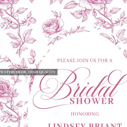 Elegant Pink and White Rose Pattern Bridal Shower  招待状