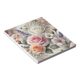 Elegant Pink and White Rose Pattern Notepad ノートパッド