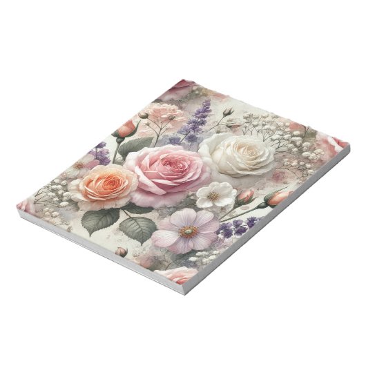 Elegant Pink and White Rose Pattern Notepad ノートパッド (回転)