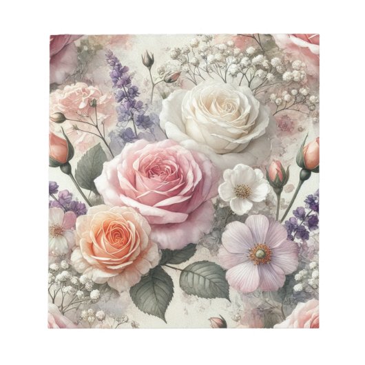 Elegant Pink and White Rose Pattern Notepad ノートパッド (正面)