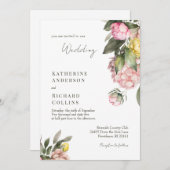 Elegant Pink and Yellow Peonies Wedding 招待状 (正面/裏面)