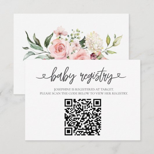 Elegant Pink  Baby Registry QR Code Insert Card エンクロージャーカード (正面/裏面)