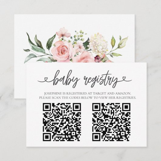 Elegant Pink  Baby Registry QR Code Insert Card エンクロージャーカード (正面/裏面)