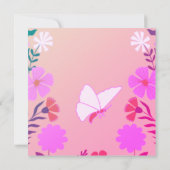 Elegant pink baby shower, butterflies and flowers  招待状 (裏面)