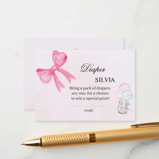 Elegant Pink Baby Shower Diaper Raffle Card – Girl エンクロージャーカード (正面/裏面インサイチュ)