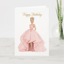 Elegant Pink Ball Gown Birthday Card for Her