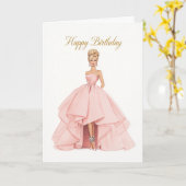 Elegant Pink Ball Gown Birthday Card for Her カード (黄色い花)