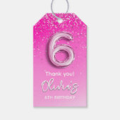 Elegant Pink Balloon 6th Birthday Girl ギフトタグ (正面)