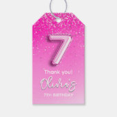 Elegant Pink Balloon 7th Birthday for Girl ギフトタグ (正面)