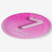 Elegant Pink Balloon Numbers 7th Birthday for Girl ペーパープレート (アングル)