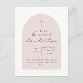 Elegant Pink Baptism Invitation | Minimalist Girl  ポストカード