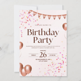 Elegant Pink Birthday Party Invitation Card 招待状