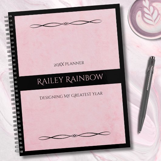 Elegant Pink Black Monogram Executive Planner プランナー手帳