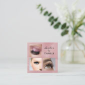 Elegant Pink Black Script 3 Photo Makeup スクエア名刺 (スタンド正面)
