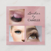 Elegant Pink Black Script 3 Photo Makeup スクエア名刺 (正面)