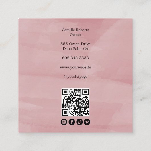 Elegant Pink Black Script 3 Photo Makeup スクエア名刺 (裏面)
