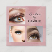 Elegant Pink Black Script 3 Photo Makeup スクエア名刺 (正面)