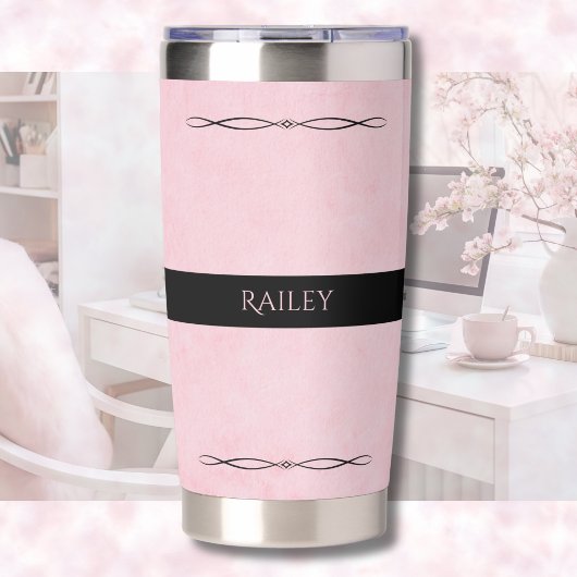 Elegant Pink Black Travel Mug 保温保冷タンブラー