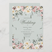 Elegant Pink Bliush Ivory Floral Wedding 招待状 (正面/裏面)