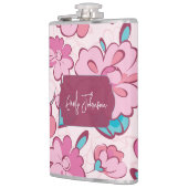 Elegant Pink Blossom Custom Name Floral Design フラスク (左)