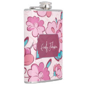 Elegant Pink Blossom Custom Name Floral Design フラスク (右)