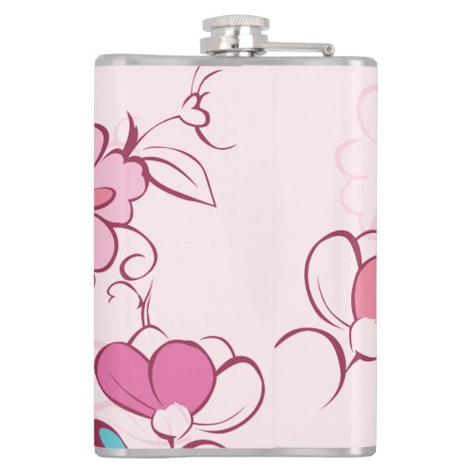 Elegant Pink Blossom Custom Name Floral Design フラスク (裏面)