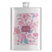 Elegant Pink Blossom Custom Name Floral Design フラスク (正面)