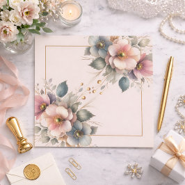 Elegant pink, blue, and cream floral wedding  スタンダードランチョンナプキン