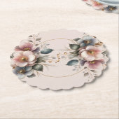 Elegant pink, blue, and cream floral wedding  ペーパーコースター (アングル)
