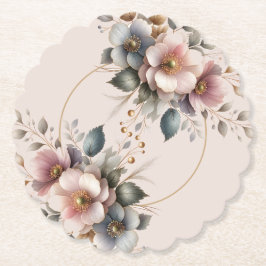 Elegant pink, blue, and cream floral wedding  ペーパーコースター
