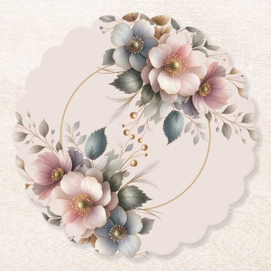 Elegant pink, blue, and cream floral wedding  ペーパーコースター (正面)