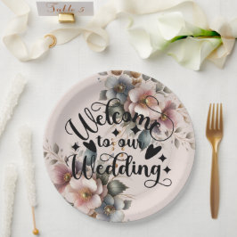 Elegant pink, blue, and cream floral wedding  ペーパープレート