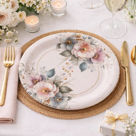 Elegant pink, blue, and cream floral wedding  ペーパープレート