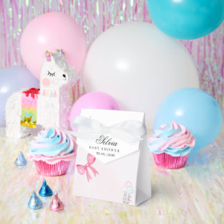 Elegant Pink & Blue Baby Shower Favor Box with Bow フェイバーボックス
