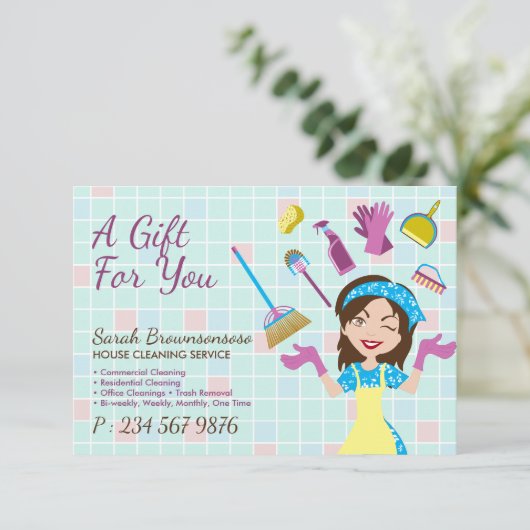 Elegant Pink Blue Cleaning Cute Maid Janitorial (スタンド正面)