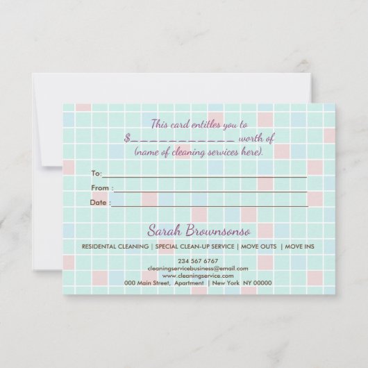 Elegant Pink Blue Cleaning Cute Maid Janitorial (裏面)