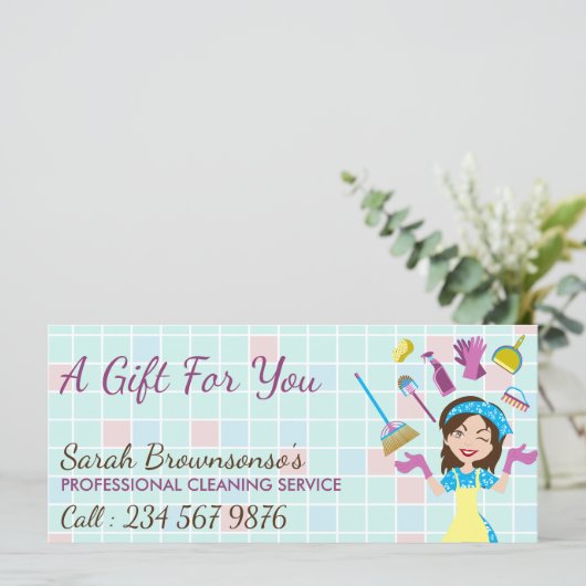 Elegant Pink Blue Cleaning Service Maid Janitorial (スタンド正面)