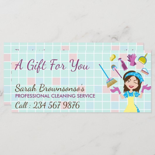 Elegant Pink Blue Cleaning Service Maid Janitorial (正面/裏面)