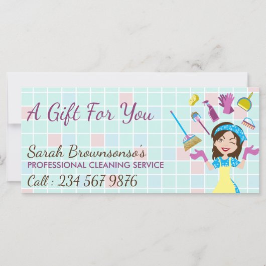 Elegant Pink Blue Cleaning Service Maid Janitorial (正面)